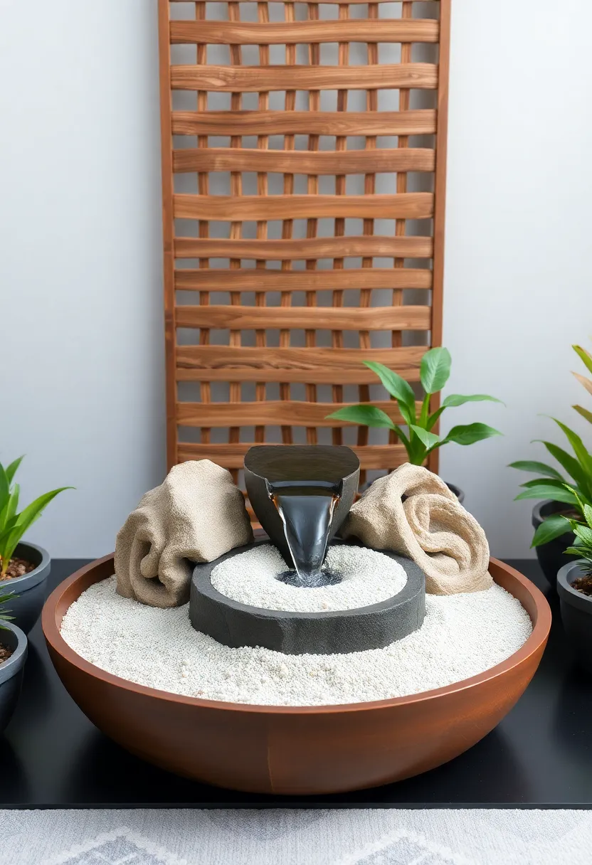 Meditative Zen Fountain: A minimalist fountain that embodies Zen philosophy, providing a peaceful corner for meditation and reflection