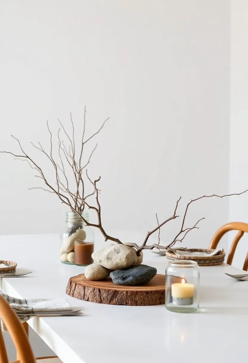 Earthy Centerpieces: Use natural elements such as branches or stones in your table centerpieces for a rustic touch