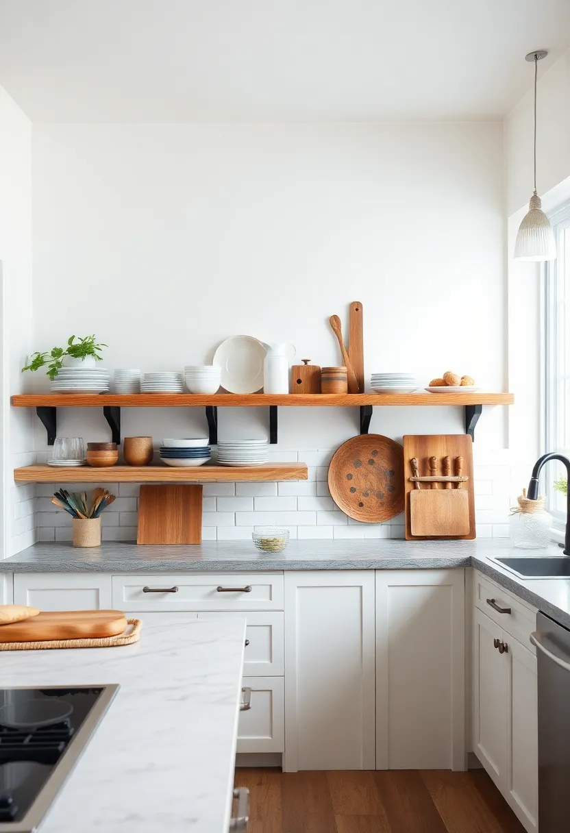 Open Shelving: Display dishes and rustic decor on open shelves to create an inviting and casual atmosphere