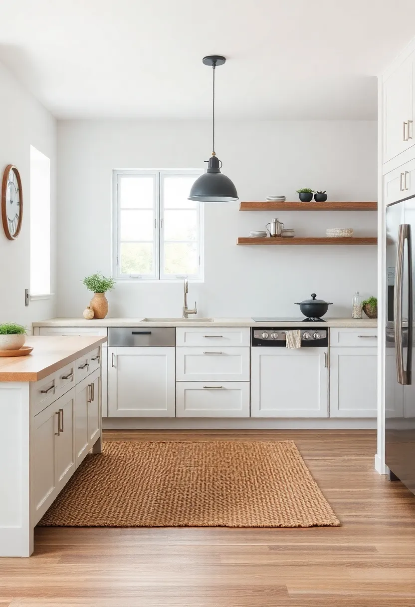 Rustic Rugs: Add warmth underfoot with natural fiber rugs that complement the kitchen’s overall vibe