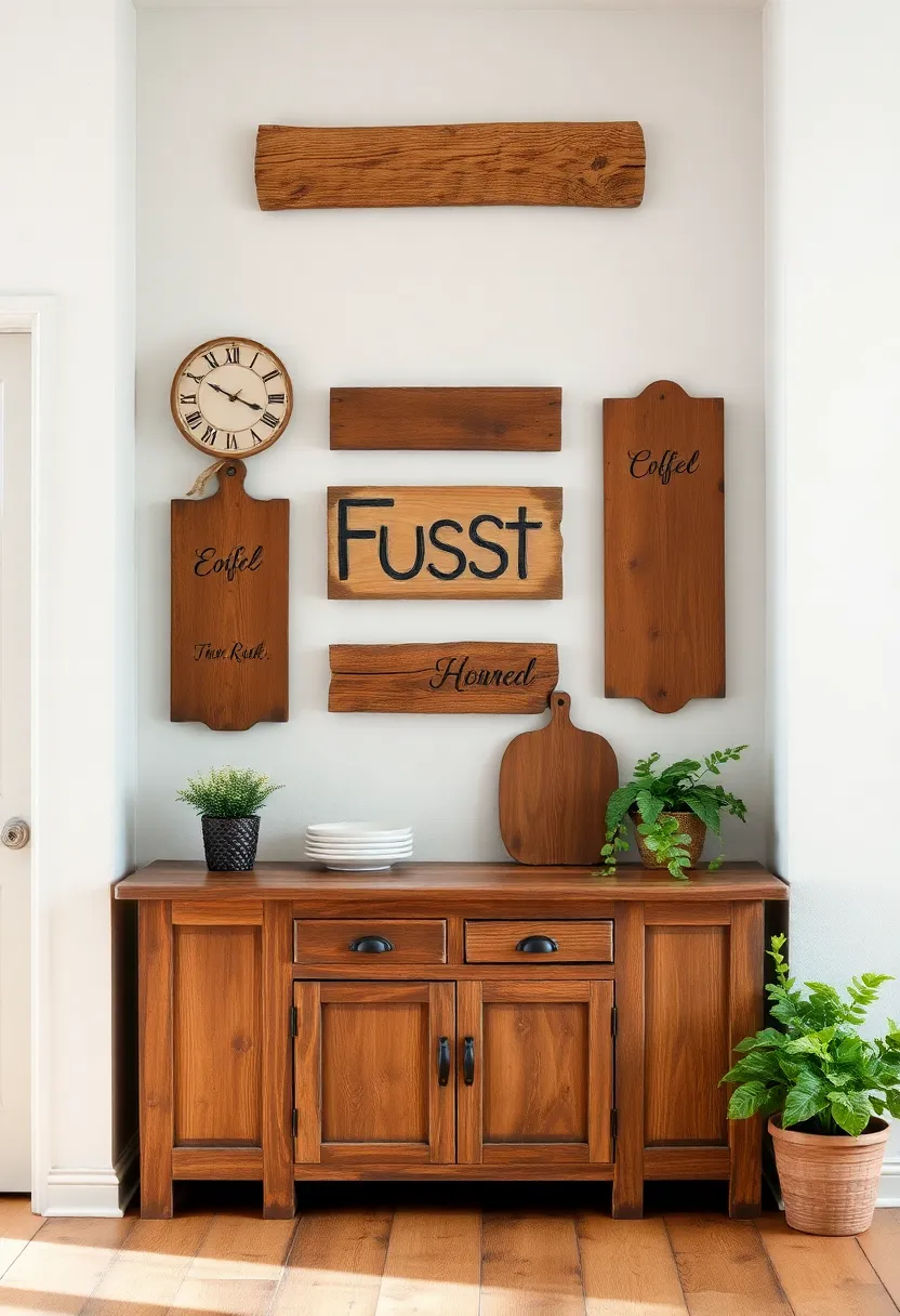 Rustic Wall Art: Hang vintage signs, wooden plaques, or local artwork to enhance your kitchen's character