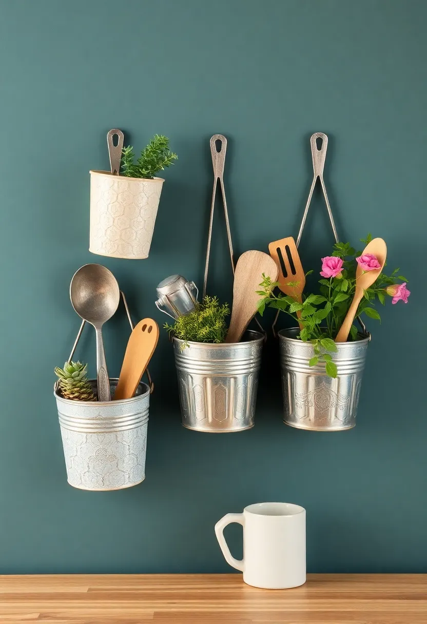 Decorative Bucket Organizers: Attach decorative buckets or containers to the wall for storing utensils, kitchen tools, or herbs