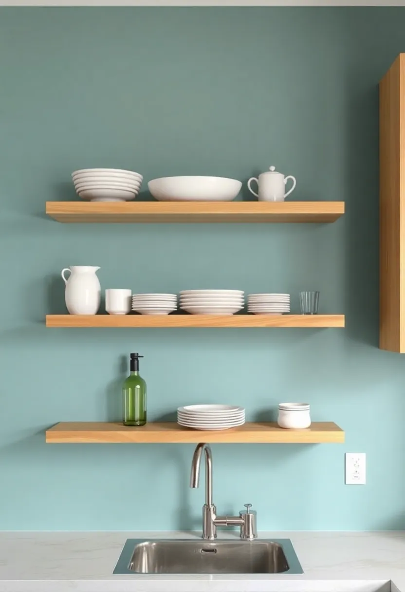 Floating Shelves: Install floating shelves to display attractive dishware, cookbooks, or decorative items, giving the illusion of more space
