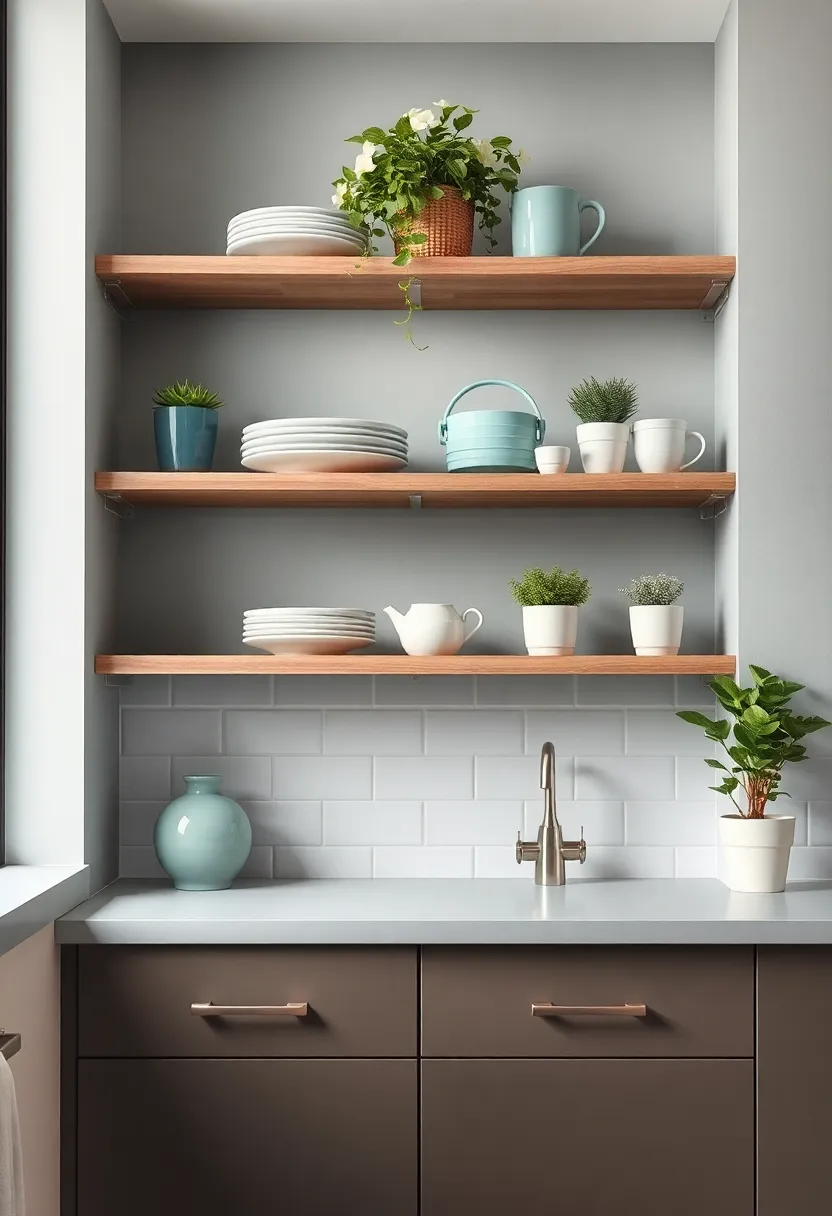 Open Shelving: Opt for open shelving to create an airy feel while showcasing colorful dishware and plants