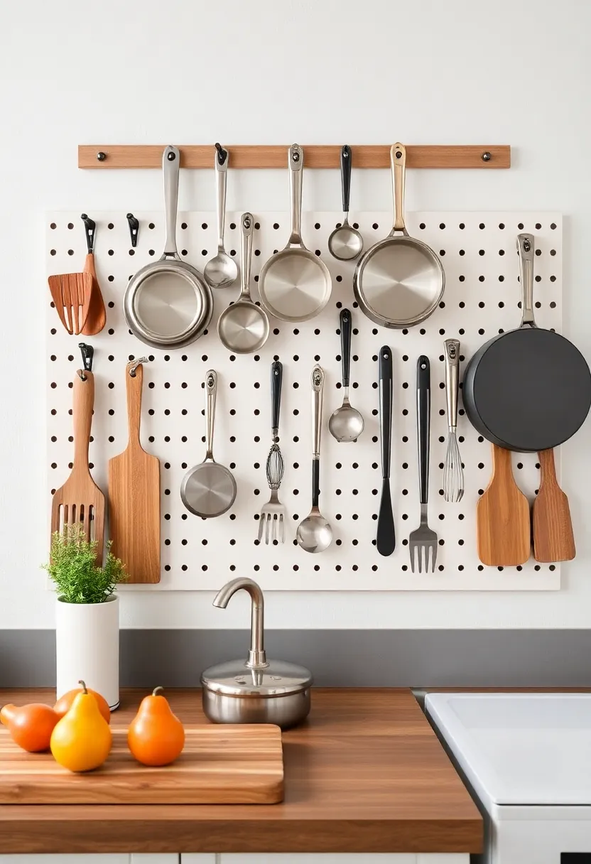 Pegboard Organizer: Utilize a pegboard to hang pots, pans, and utensils in an eye-catching array while keeping everything accessible
