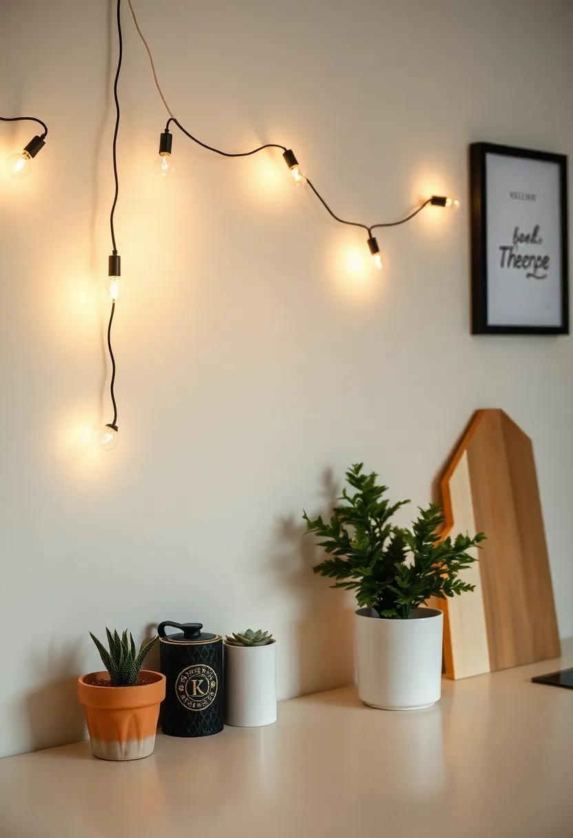 String lights Display: Hang string lights along a wall to create a warm and inviting atmosphere, ideal for small spaces