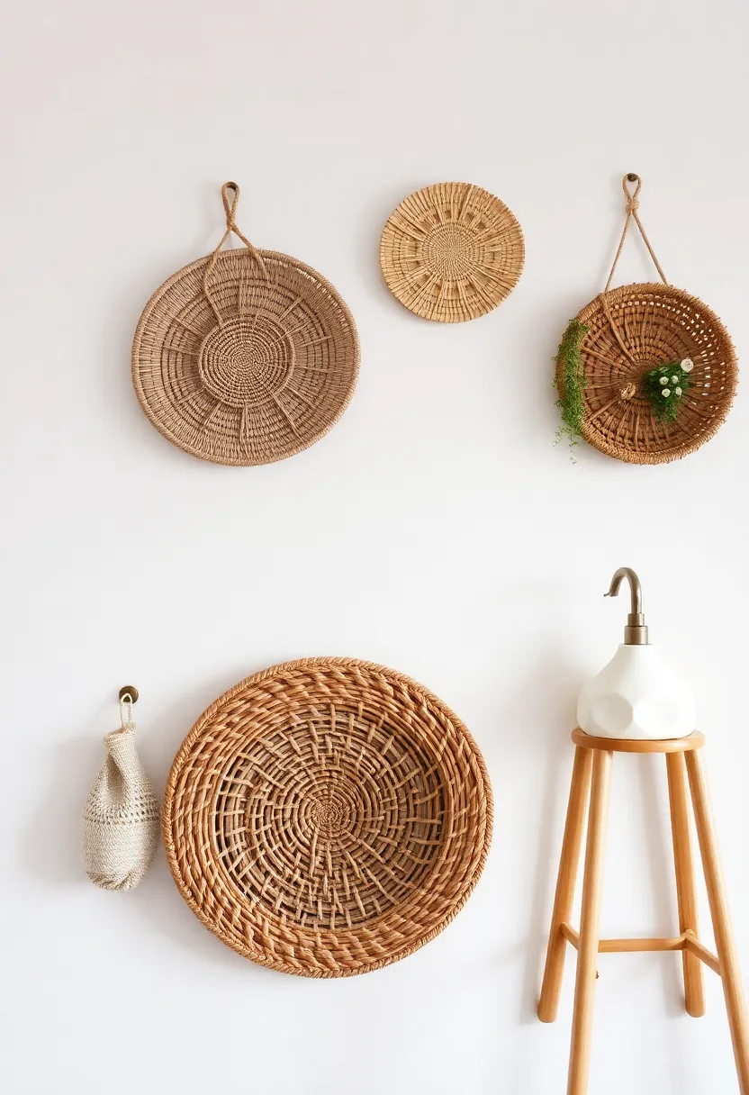 Woven Baskets: Hang woven baskets on the wall for a bohemian touch while providing an imaginative storage solution