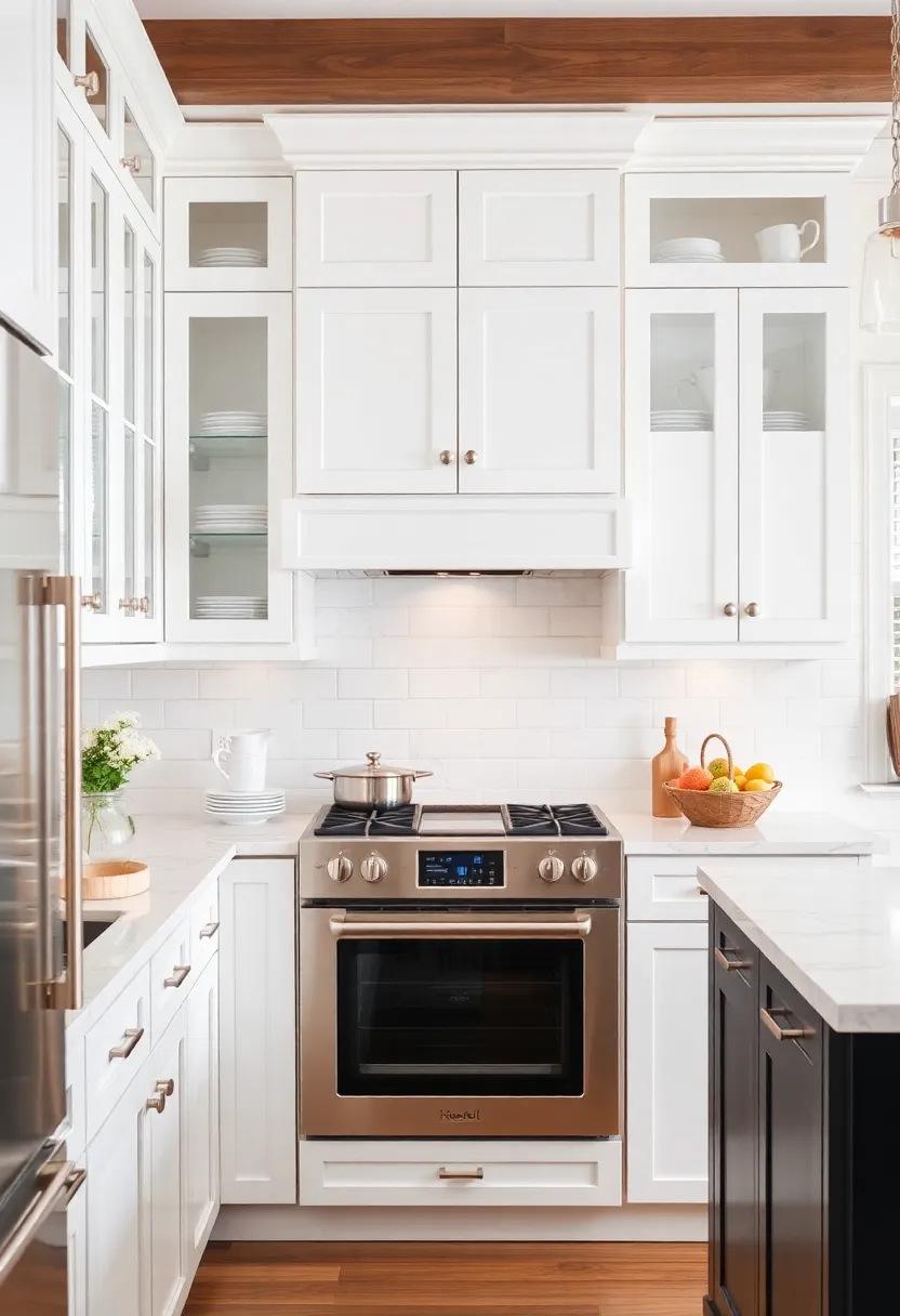 16) Glass-Front Cabinets: Offering a peek into the kitchen’s treasures, glass-front cabinets showcase dishware while creating a sense of openness