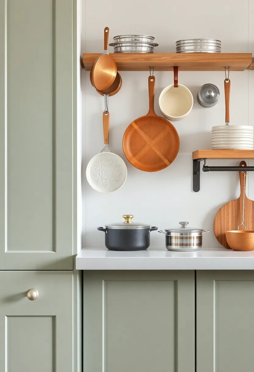 27) Timeless Cookware on Display: Hanging your favorite pots and pans not only makes them accessible but also adds character to the traditional kitchen aesthetic