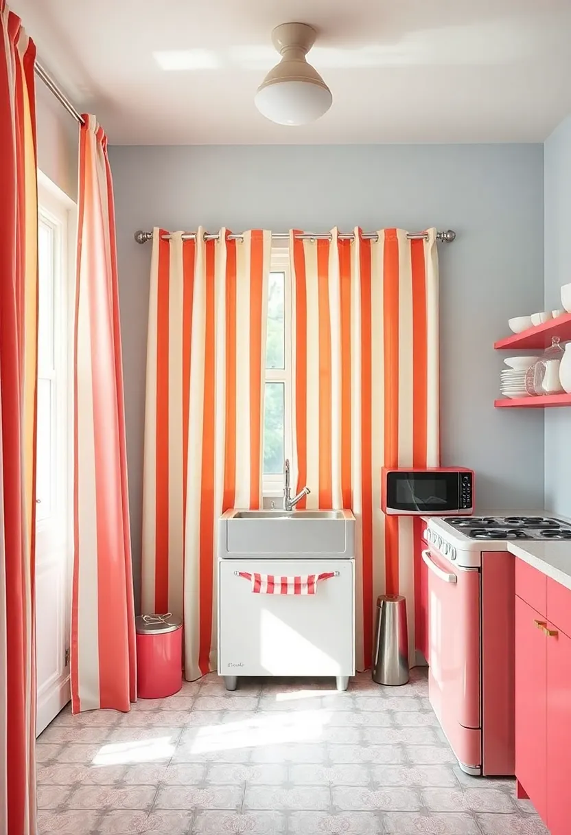 Candy-Striped curtains: Dress your windows in cheerful candy-striped fabric that exudes a playful spirit and reminds you of picnics and sunshine