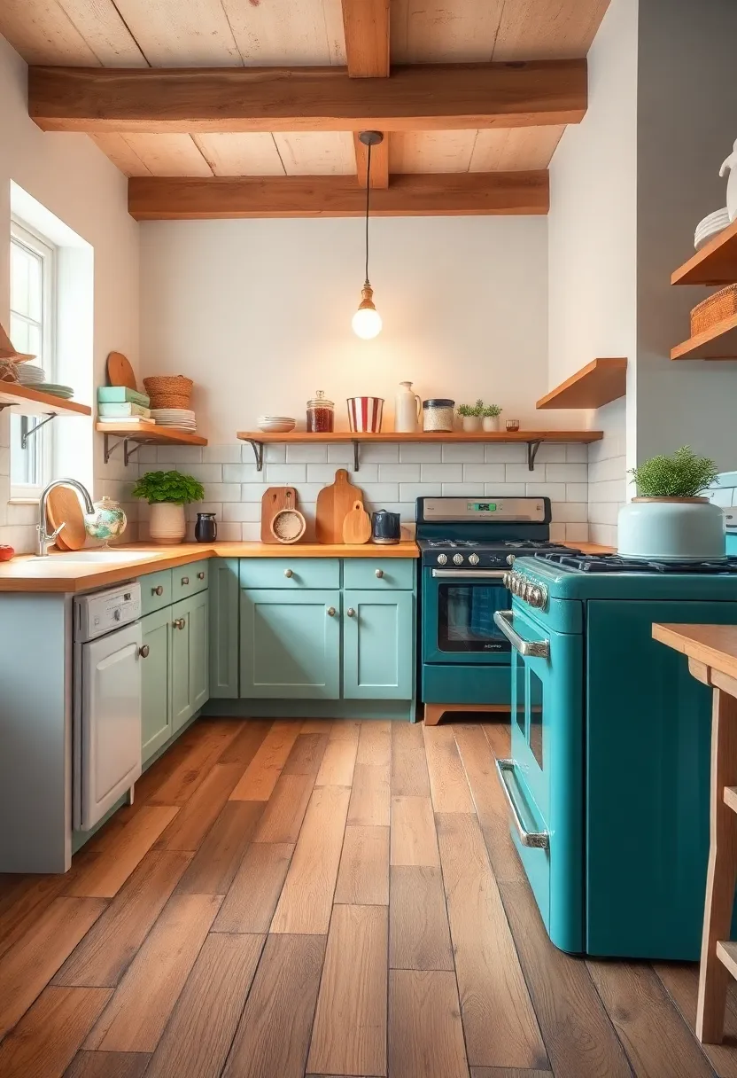 Original Wood Flooring: Revel in the beauty of natural wood floors that age gracefully,lending an organic warmth to your vintage kitchen ambience