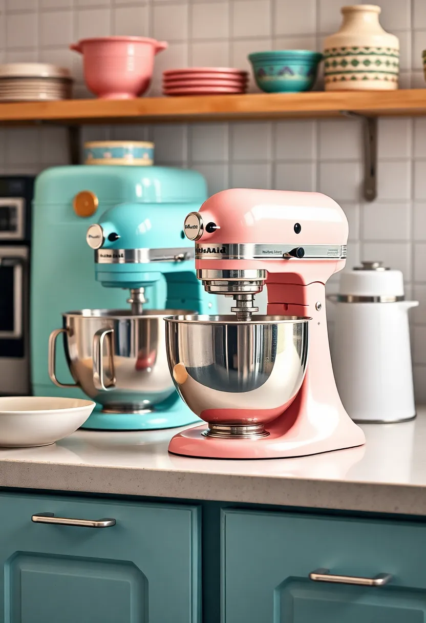 Retro KitchenAid Mixers: Stand mixers in pastel hues not only deliver top-notch performance but also serve as a delightful statement piece on your countertop