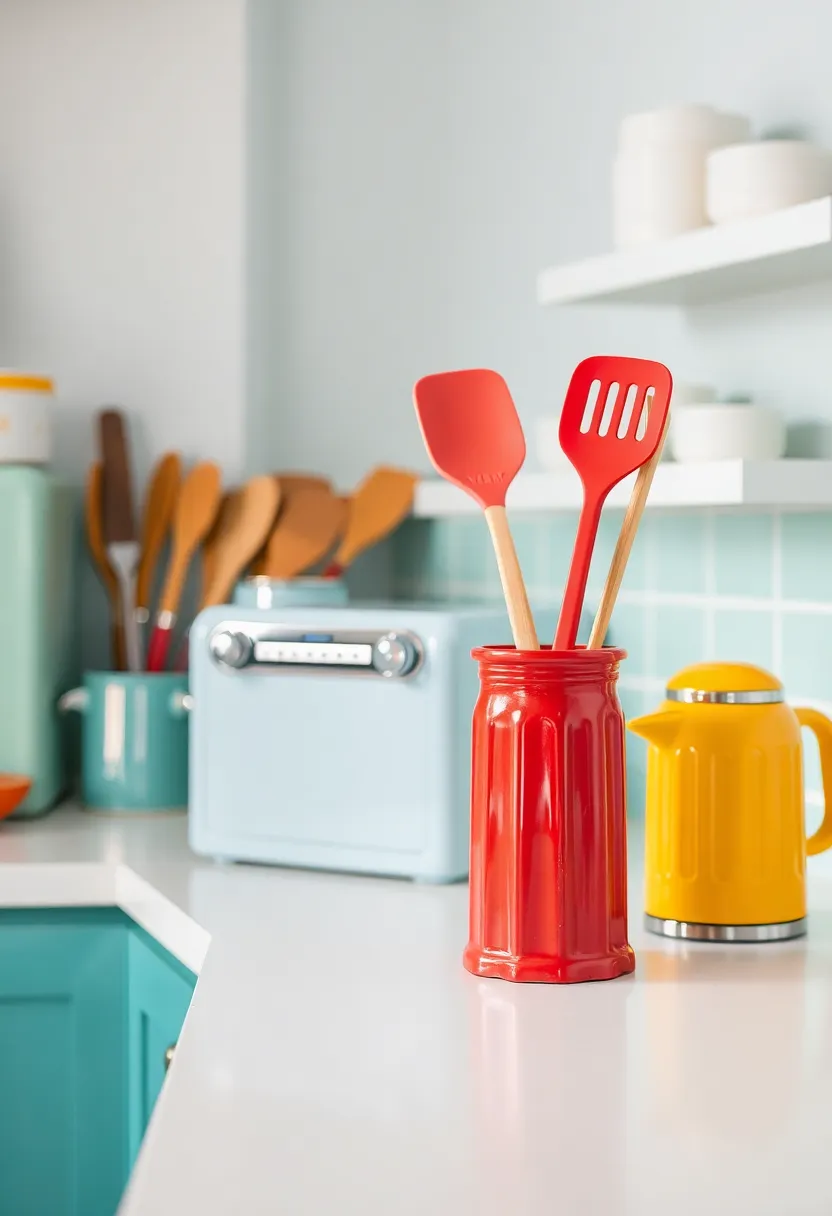 Vintage Utensil Holders: Organize your kitchen tools with colorful, whimsical utensil holders that add a pop of personality and functionality