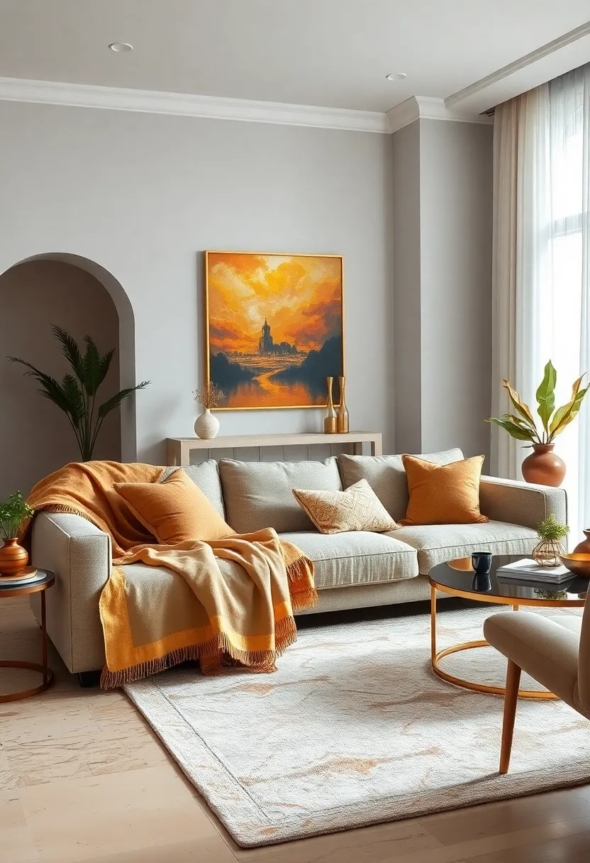 Add gold-trimmed throw blankets to your sofa for just a hint of glam warmth and texture