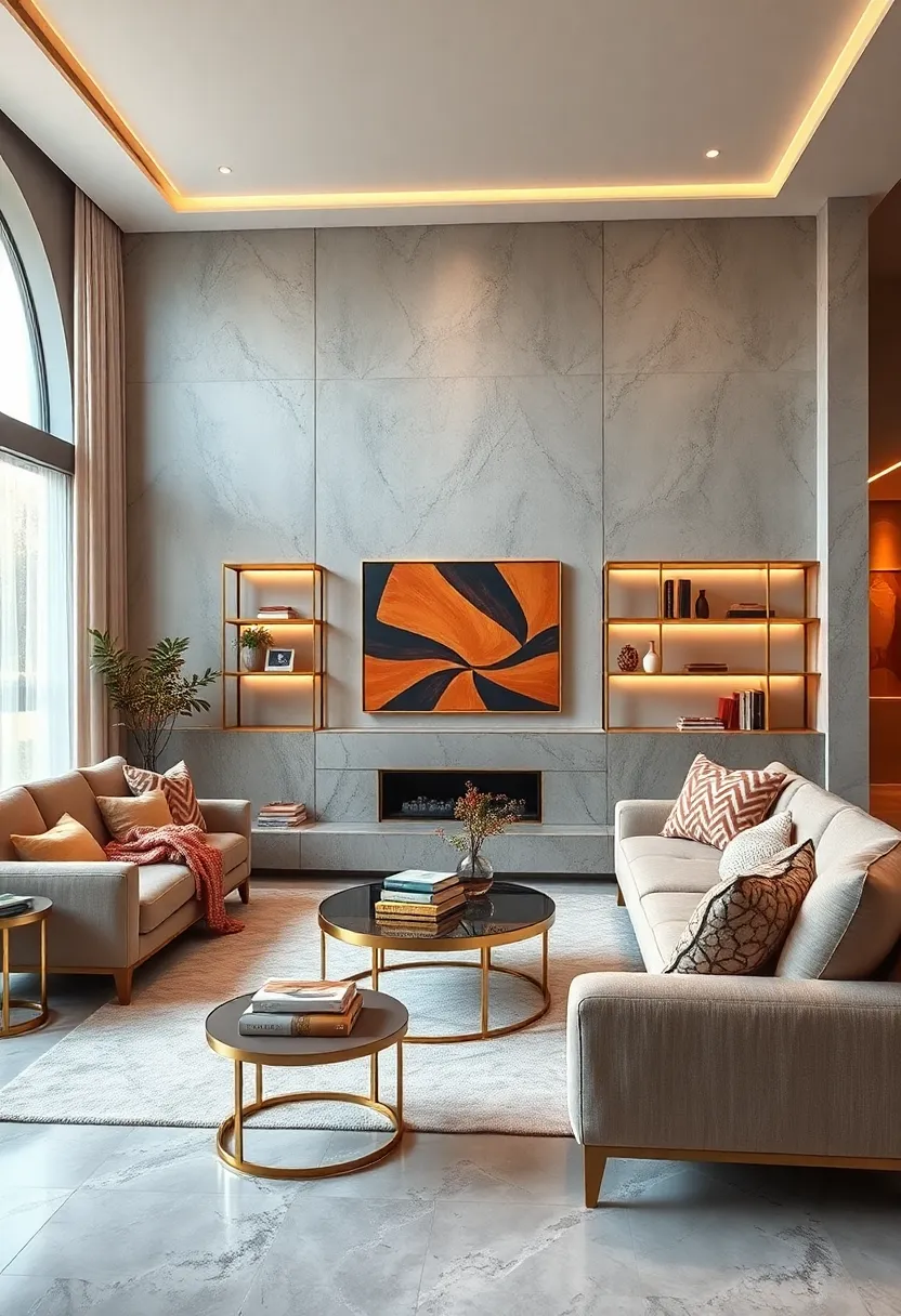 Opt for gold-accented shelving units that combine functionality with chic metallic touches for stylish storage solutions