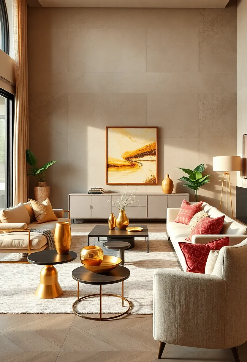 Use gold decorative vases and bowls as subtle accents on consoles or side tables to add depth and interest