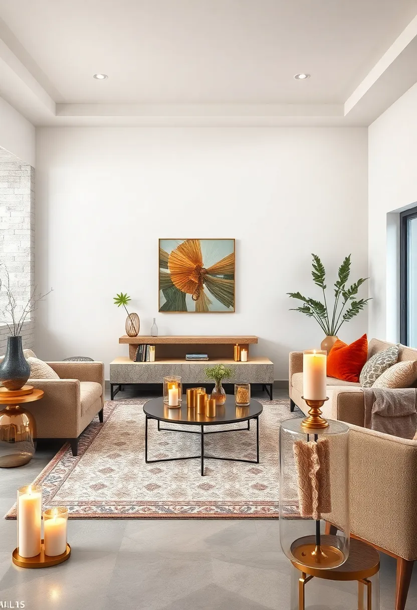 Place gold-accented candle holders around the room to add warmth and a flickering golden glow