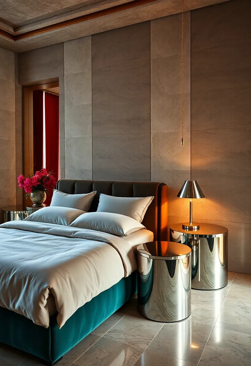 Plush Velvet Upholstery Paired with⁣ Mirrored Side Tables for⁢ Vintage Art Deco⁢ Allure