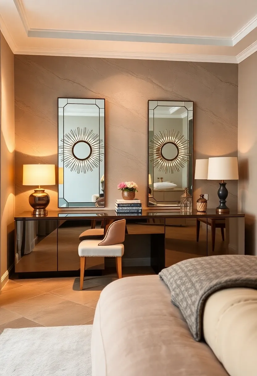 Art Deco Inspired Mirrored Wall Panels Elevating the Visual Impact of Bedroom Interiors