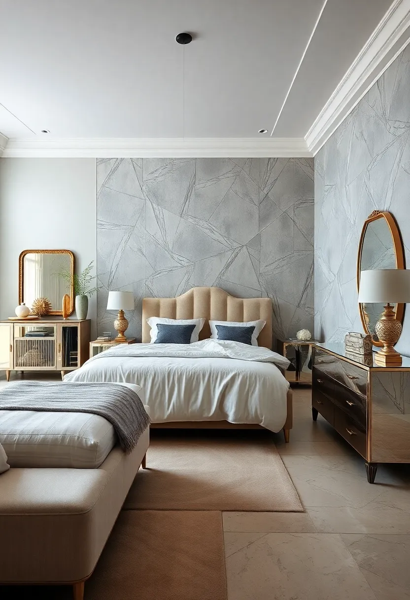Subtle Frosted Mirror Details Blending Antique and Modern Vibes in Bedroom Spaces