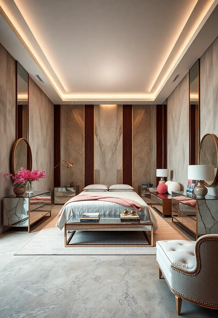 The Intersection ⁤of Mirrored Glass and Rich ⁣Textures in Art Deco Bedroom Settings