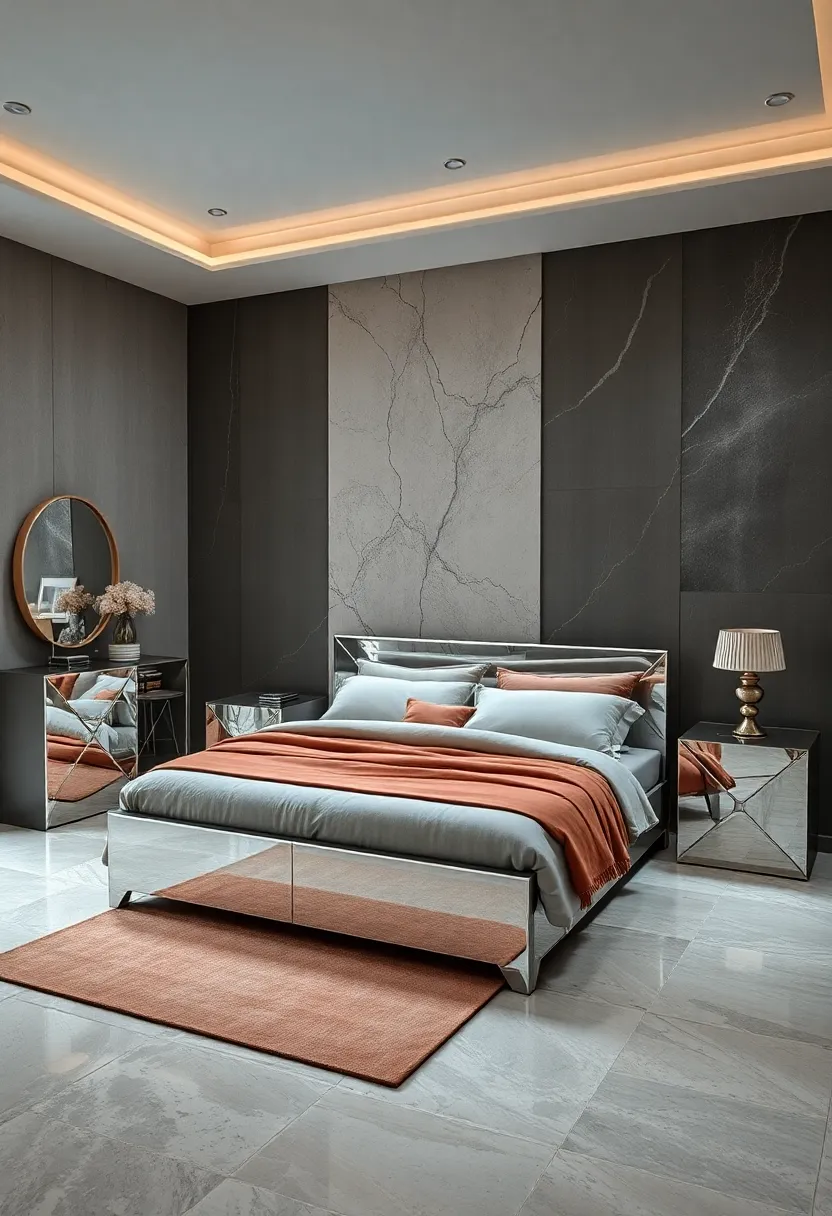 minimalist Mirrored Bed Frames Accentuating Art Deco’s Emphasis on Form and Function