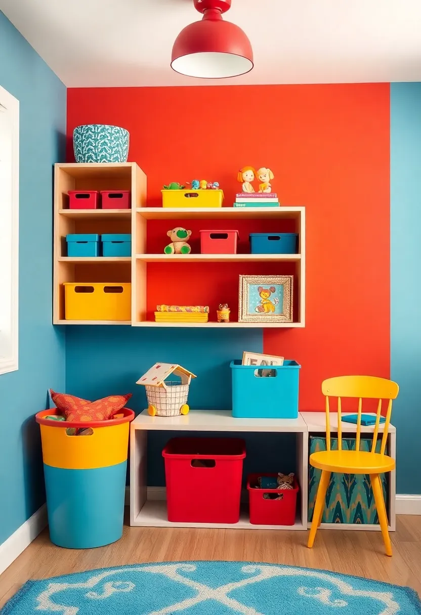 Creative Storage solutions: Utilize boldly colored storage bins and shelves with Art Deco patterns to keep toys organized in a stylish yet functional way