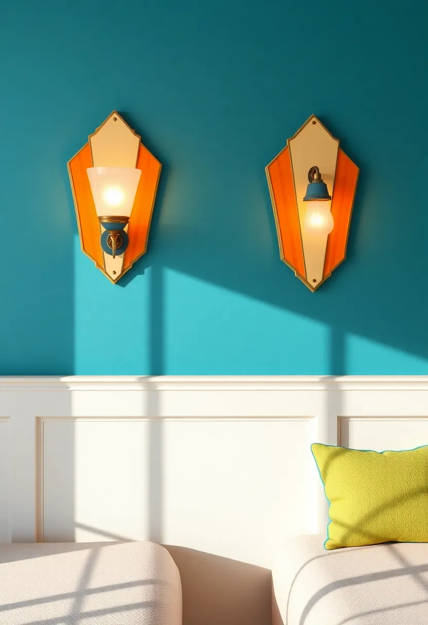 Charming Wall Sconces: Brighten the room with decorative wall sconces that add both light and artistic flair, echoing the geometric shapes of the Art Deco era