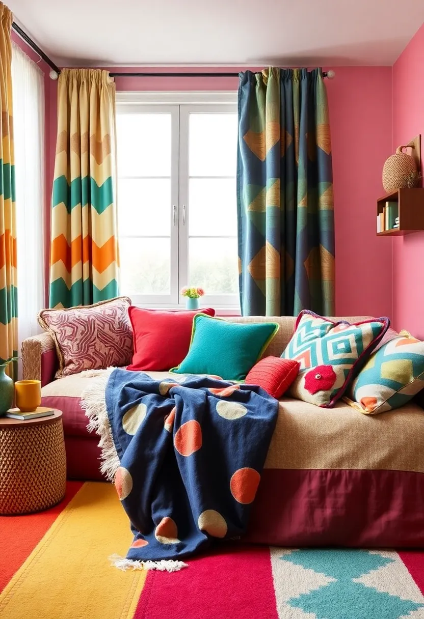 Layered Textiles: Use a mix of colorful throws, cushions, and curtains with geometric patterns to create a cozy and inviting atmosphere that reflects the playful nature of Art Deco