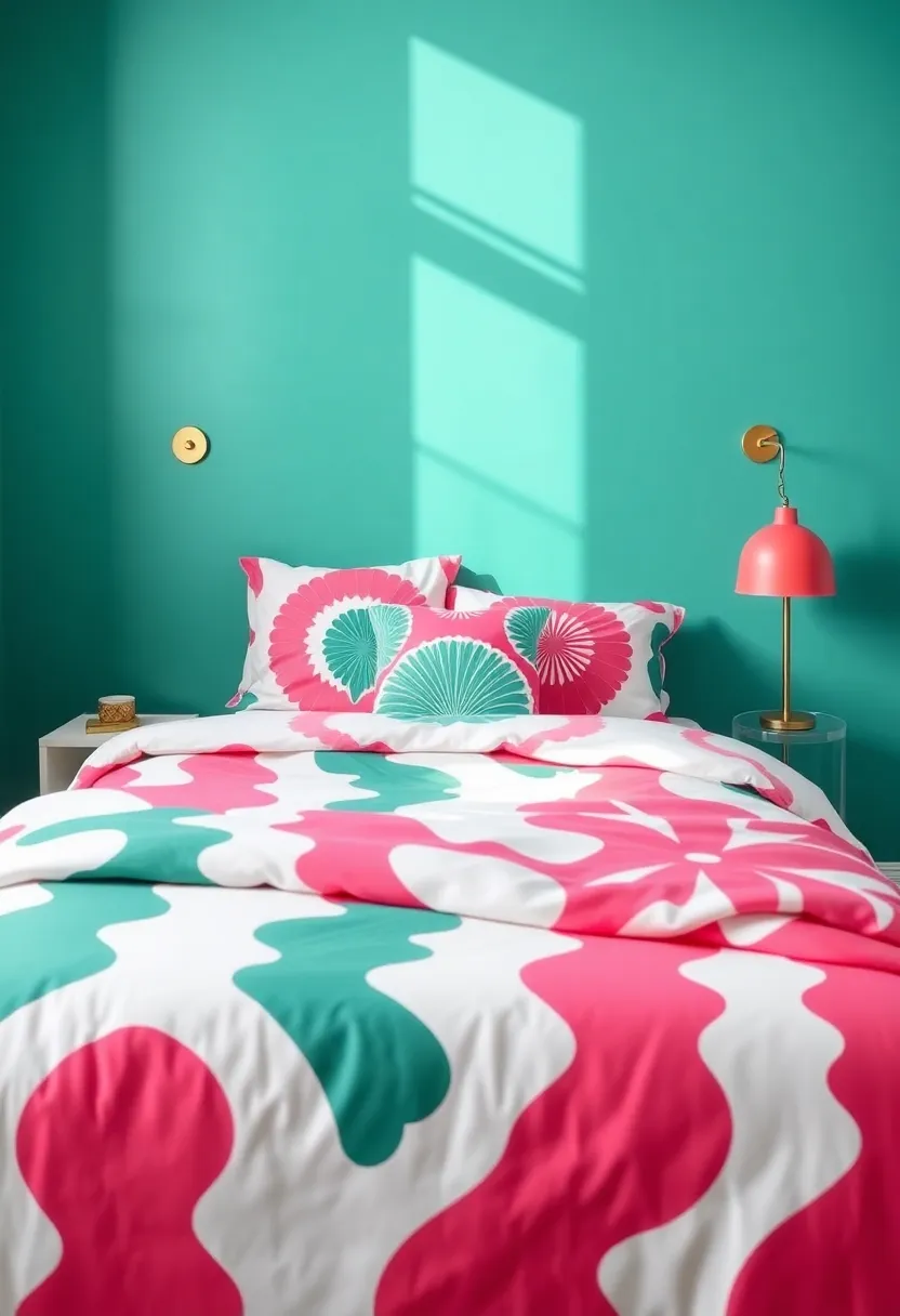 Brightly Patterned Bedding: Infuse personality into the space with bold, patterned duvet covers and sheets that echo the playful essence of Art Deco design