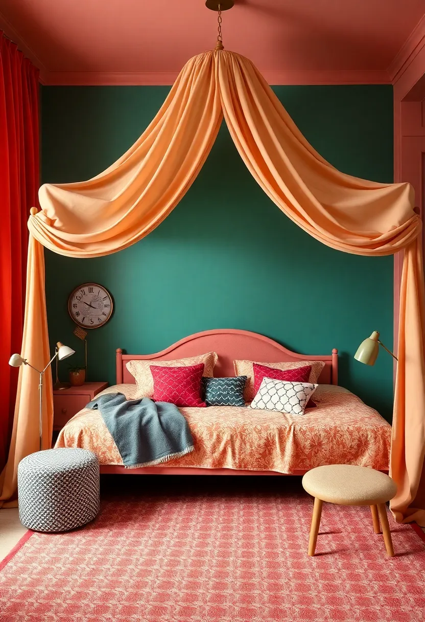 Playful Canopy Beds: Opt for a canopy bed draped in luxurious fabrics with rich colors, creating a cozy nook that sparks imagination, all in a stylish Art Deco fashion