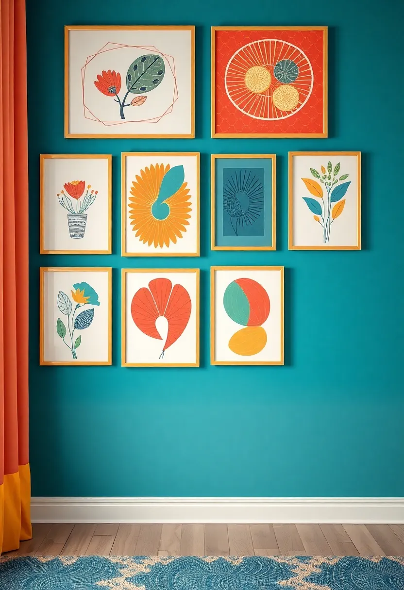 Unique Artwork Displays: Curate a gallery wall featuring framed illustrations or children's art that showcases bright, abstract designs inspired by Art Deco