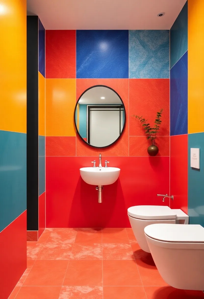 Bold Color Blocks: Infuse energy into your space with vibrant color-blocking patterns that energize the bathroom and oozes creativity