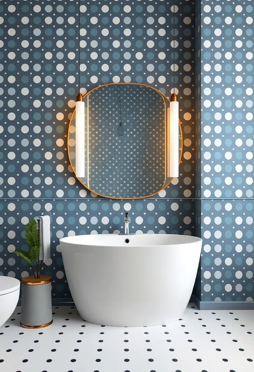Chic Polka Dots: Embrace a playful yet sophisticated vibe with trendy polka dots, suitable for a modern and stylish bathroom