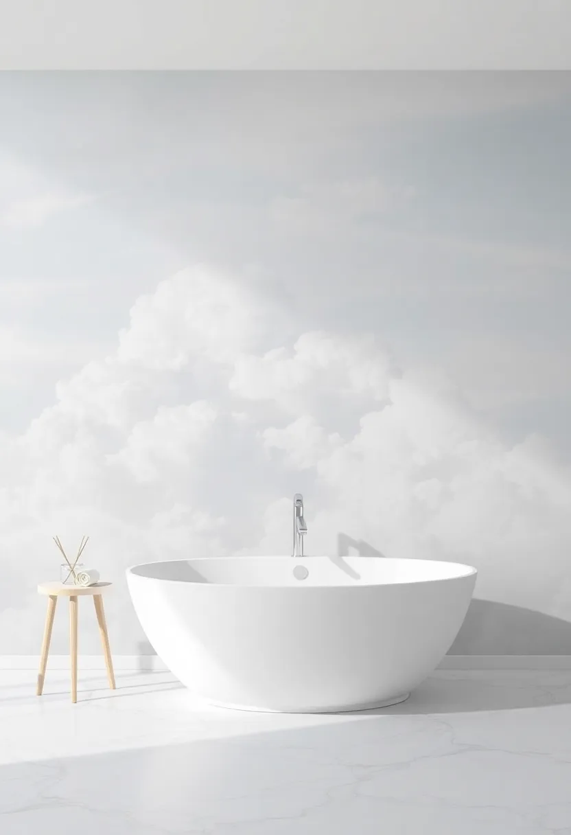 Ethereal Clouds: transform your bathroom into a peaceful sky with gentle cloud designs,offering a soft and serene environment