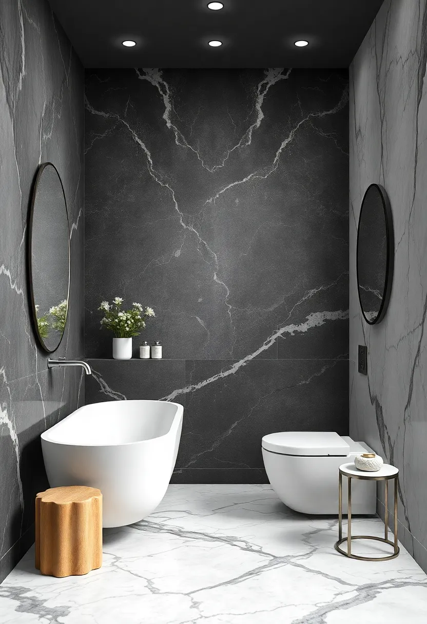 Graphite and Marble: Create a luxurious feel with wallpaper that combines rich graphite tones with elegant marble textures, setting a modern tone