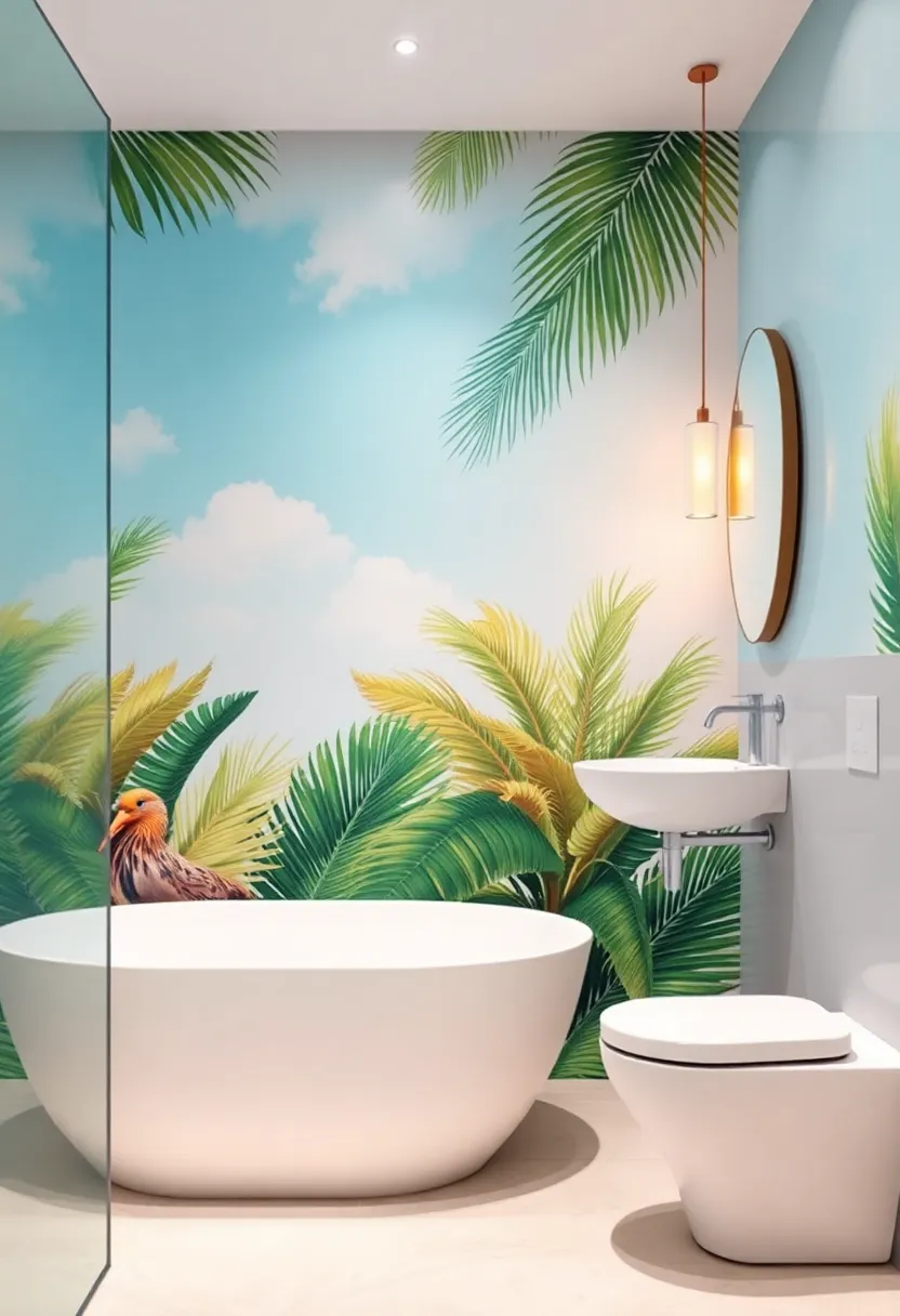 Vibrant tropical Palms: Bring the outdoors in with a lush palm print that instantly creates a serene, vacation-like atmosphere in your bathroom