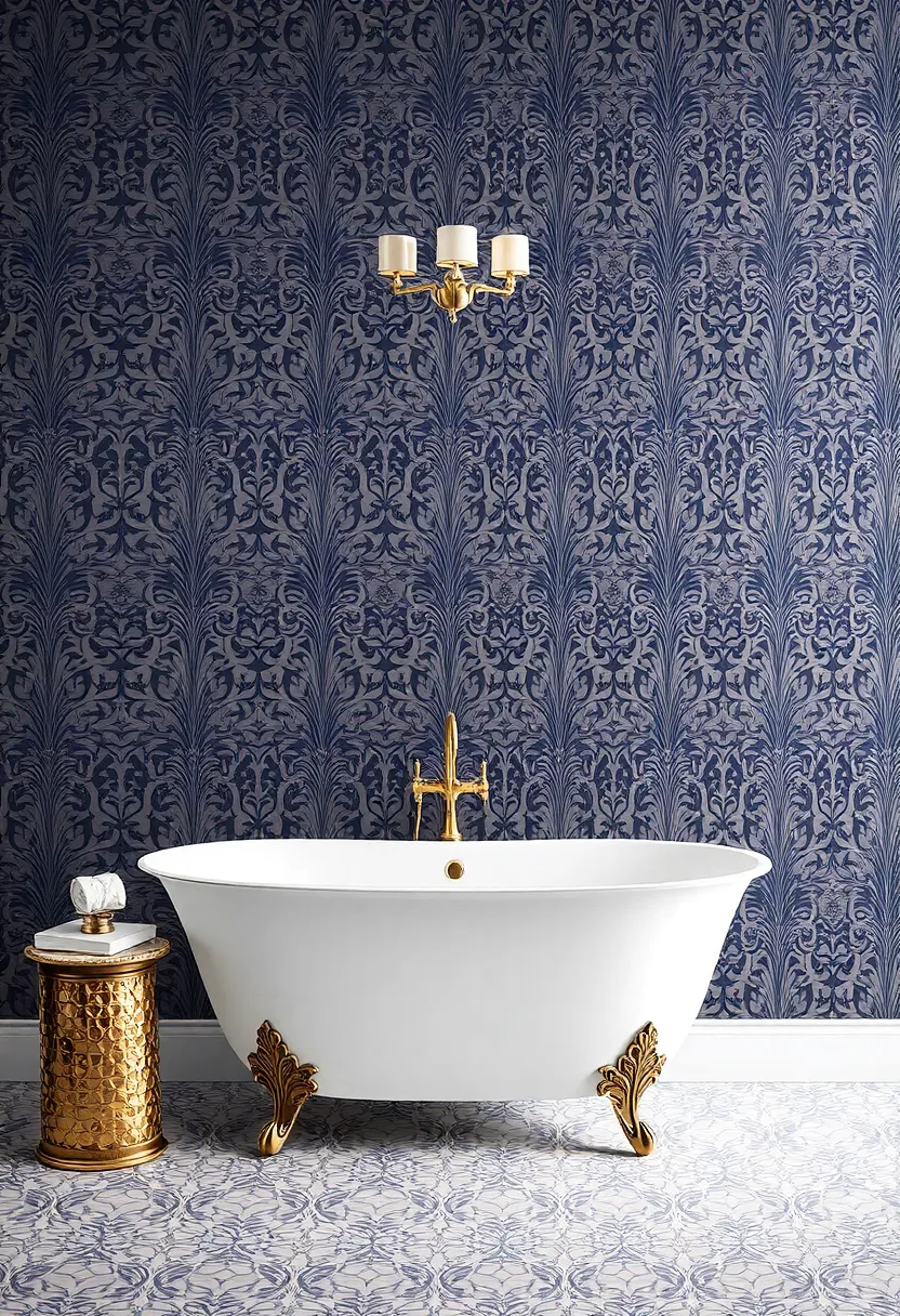 Vintage-Inspired Damask: Recreate a sense of opulence with sophisticated damask wallpaper that adds texture and elegance to any bathroom setting