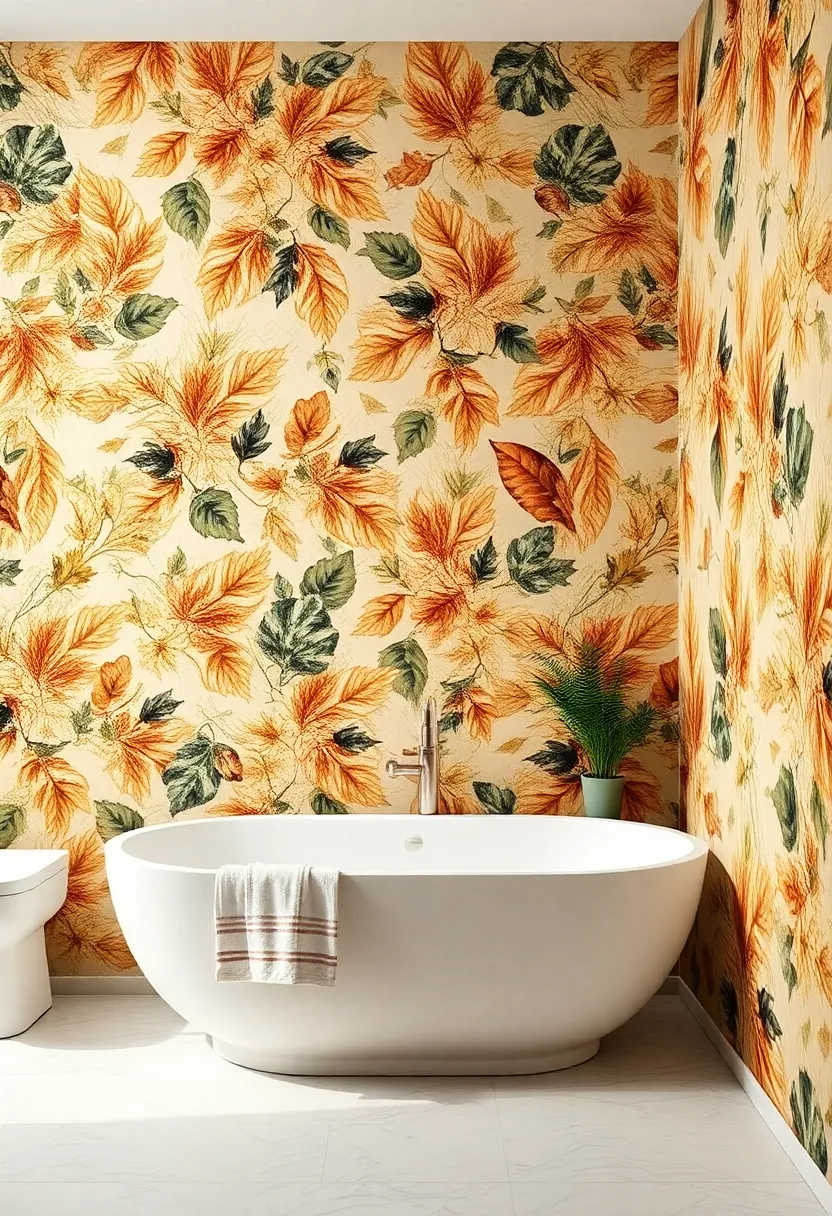 Warm Foliage: Opt for warm-toned foliage wallpaper that brings the beauty of leaves indoors, creating an inviting and organic feel