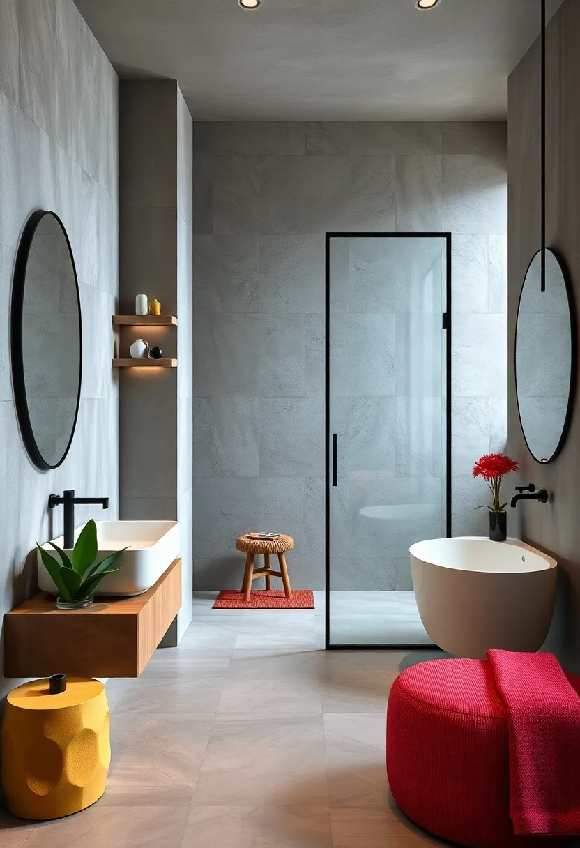 Bold Black⁤ Metal​ Accents Highlighting Modern Glass ‍doors In A Minimalist Bathroom Setting