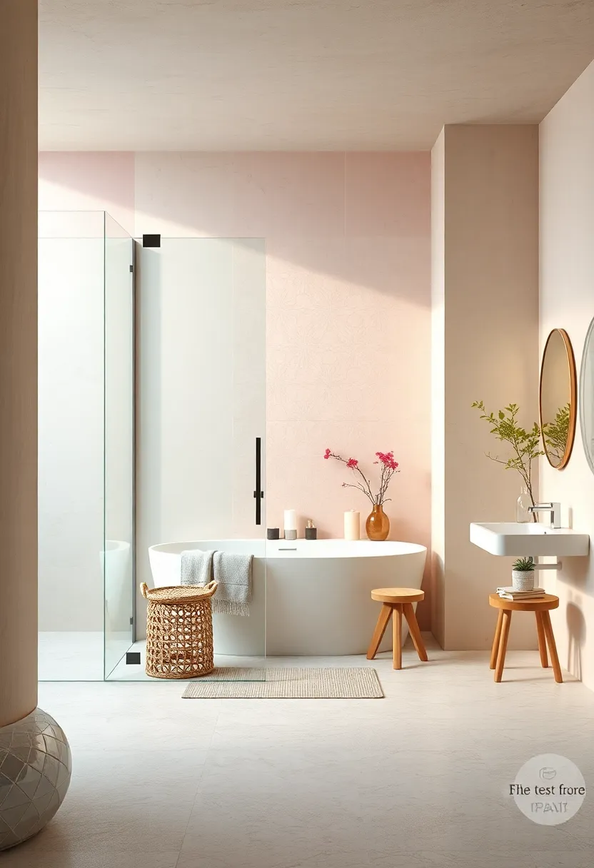 Soft‌ Pastel ⁢Backdrops ⁤Highlighted By the Transparency‍ of Modern ‌Glass Bathroom Doors