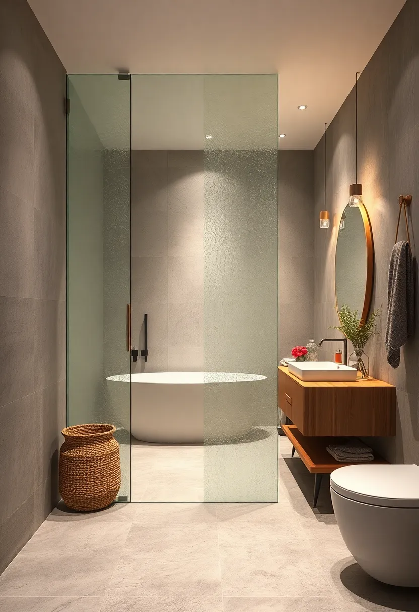 Textured Glass Features Adding Depth And Visual Interest To Sleek Modern Bathroom​ Door Installations