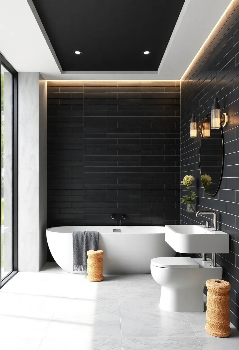 Matte Black Subway‍ Tiles Elevate⁢ Minimalist Bathroom Walls