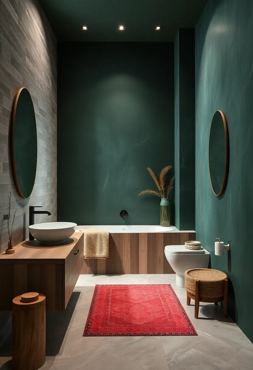 Dark Forest Green Walls Complemented by natural Wood Elements