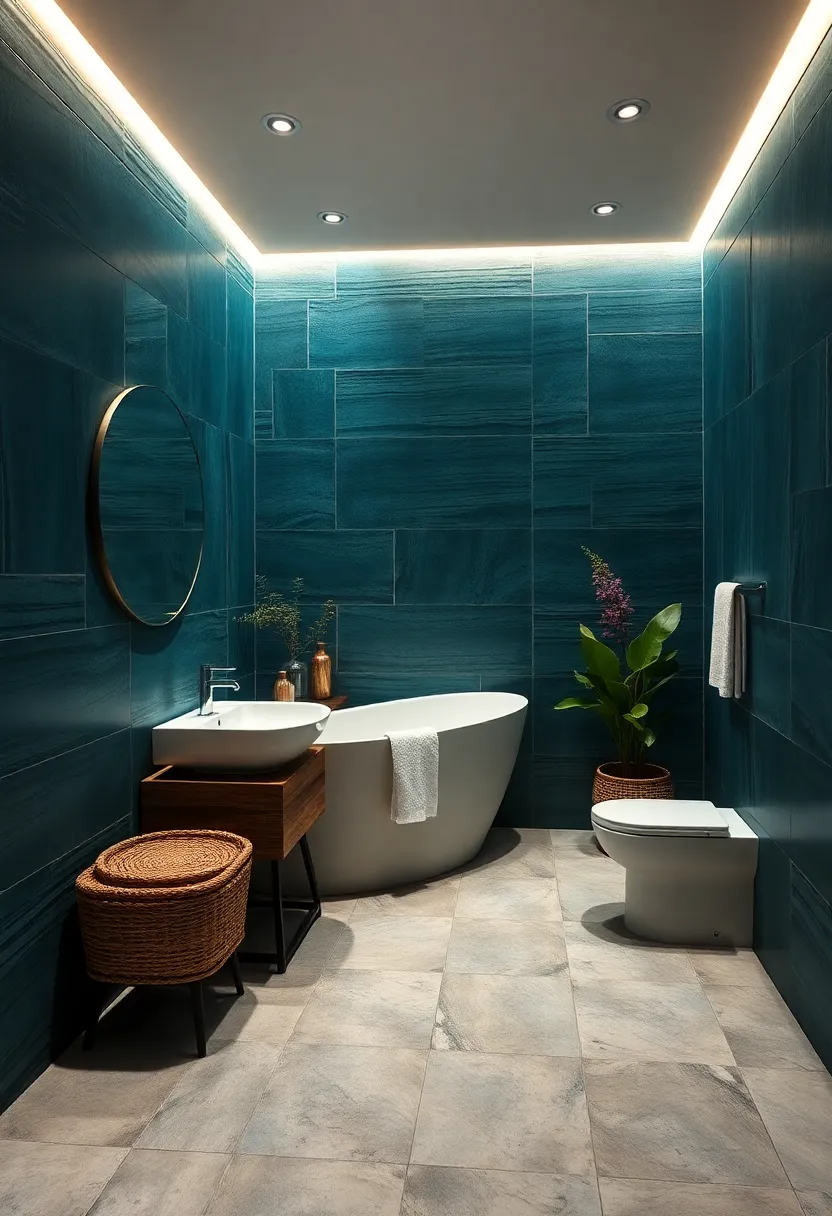 Deep⁢ Teal Tile​ Walls with Matte ‍Finish for a Serene Vibe