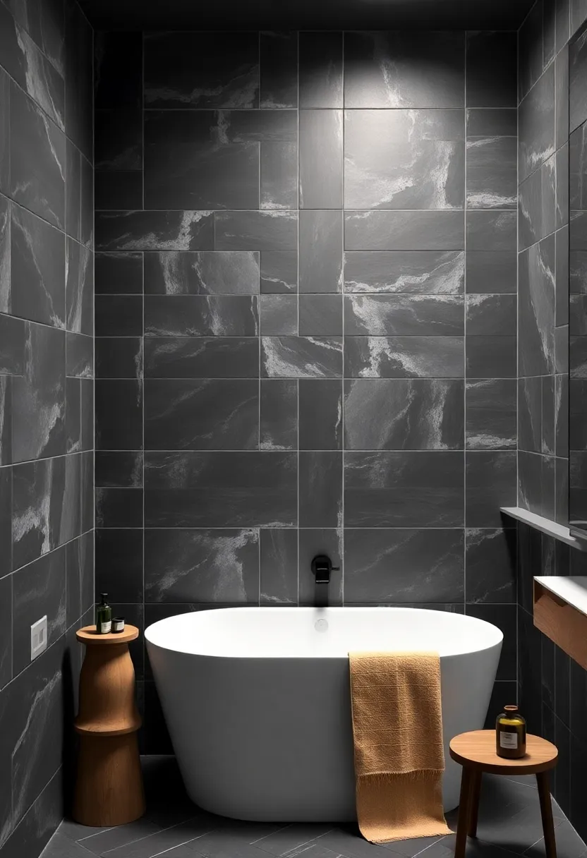 Graphite Herringbone Tile Walls for a Unique Patterned Backdrop