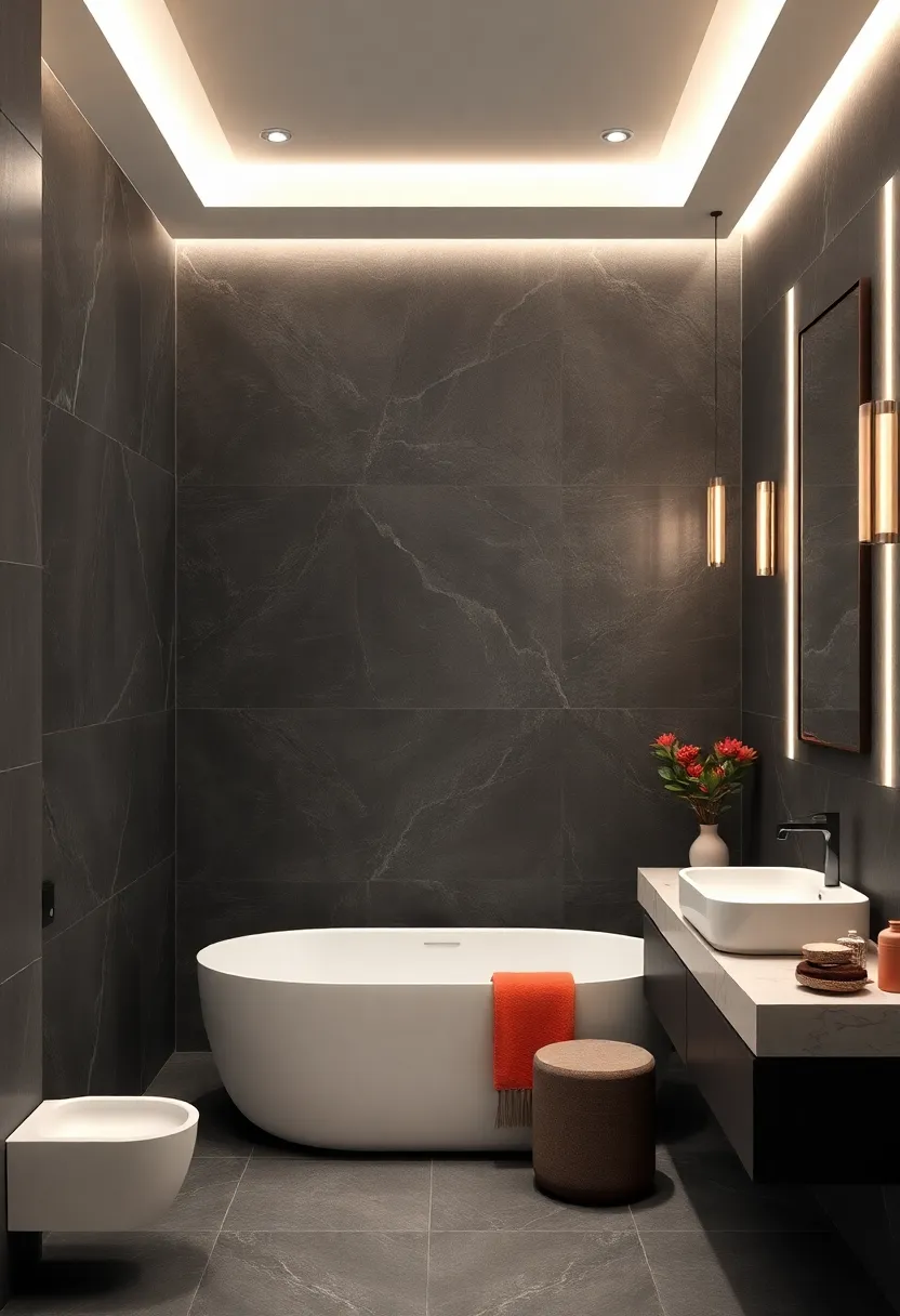 Charcoal Grey⁤ Walls with White Marble Accents for ​Contrast