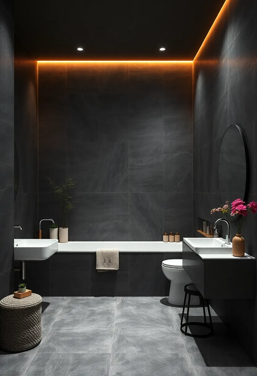Charcoal Walls with Integrated LED Strip Lighting for ambient Glow