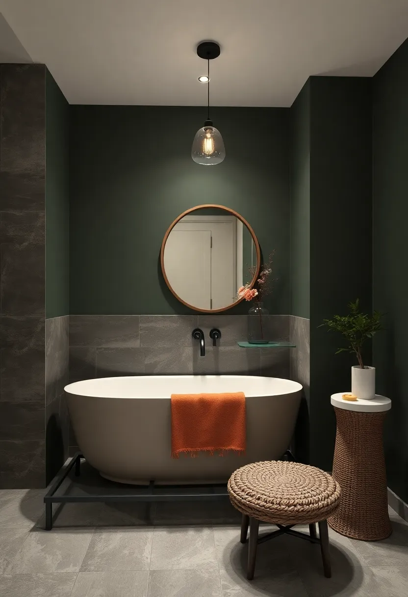 Matte Dark⁤ Olive‍ Green Walls Infused ⁣with Vintage ‌Charm