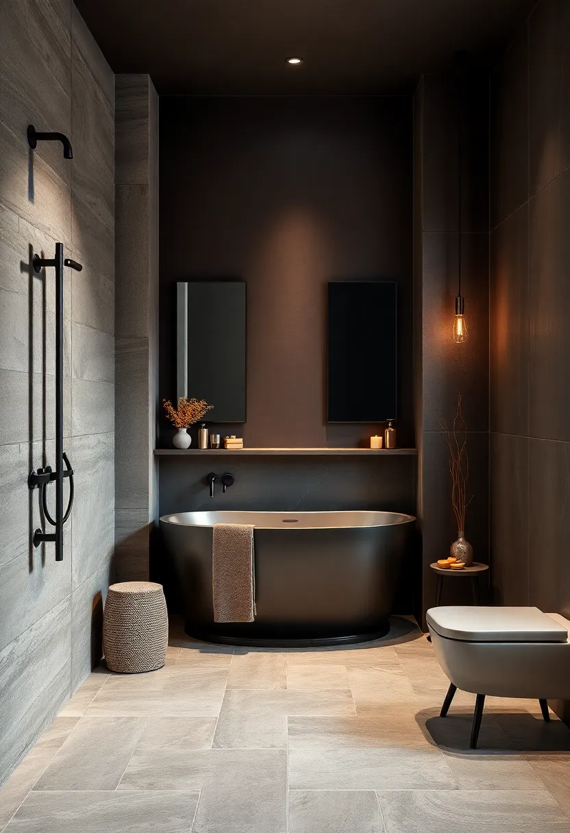 Rich‌ Espresso Brown Walls Blending seamlessly with Dark Fixtures